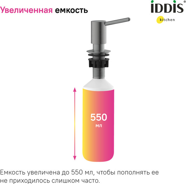 Изображение товара Дозатор встраиваемый в мойку IDDIS Kitchen Line SDIGM00i59 (графит светлый)