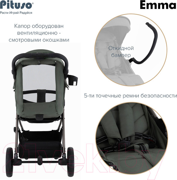 Изображение товара Детская прогулочная коляска Pituso Emma / ET6 (пальмово-зеленый)