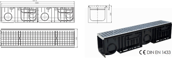 Изображение товара Лоток водоотводный Ecoteck 200.210 h230 / ДИ 16705000 (с решеткой)