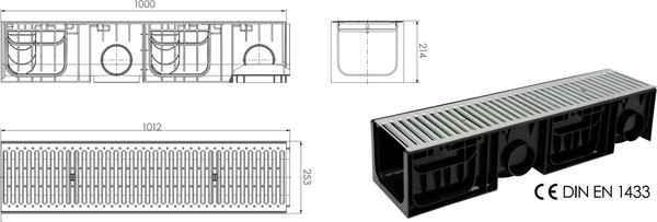 Изображение товара Лоток водоотводный Ecoteck 200.210 h214 / ДИ 18805000 (с решеткой)