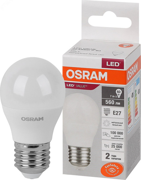 Изображение товара Лампа Osram LED Value LVCLP60 7SW/840 7Вт E27 230В / 4058075579835