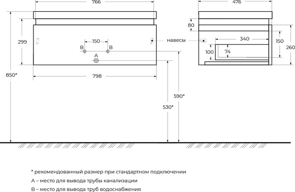 Изображение товара Тумба под умывальник Cezares SLIDER-800-1C-SO-NF-P