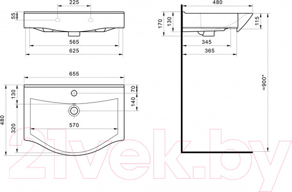 Изображение товара Тумба с умывальником Акватон Нортон 65 (1A2488V0NT010)