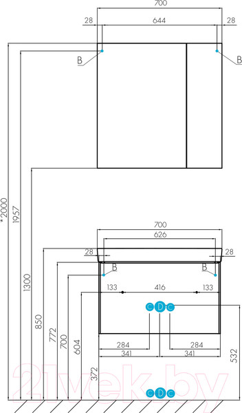 Изображение товара Тумба с умывальником Акватон Асти 70 (1A2630V0AX2B0)