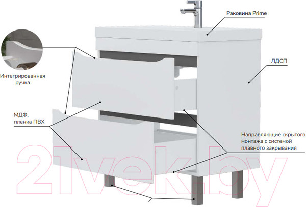 Изображение товара Тумба под умывальник Volna Prime 60.2Y