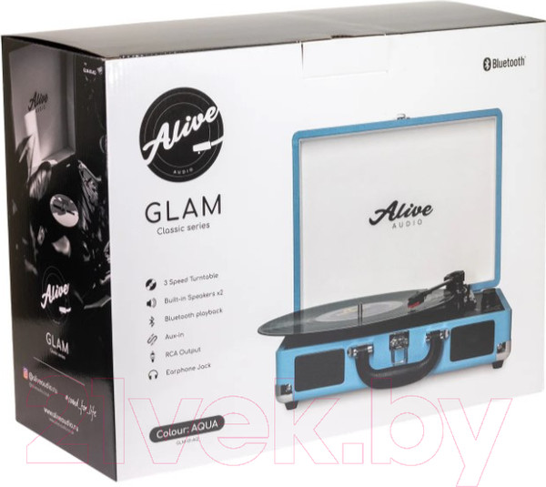 Изображение товара Проигрыватель виниловых пластинок Alive Audio Glam Aqua c Bluetooth / GLM-01-AQ