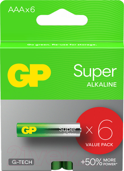 Изображение товара Комплект батареек GP Batteries Super LR03/24AETA21-2GVPSBV6 (6шт)