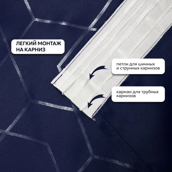 Изображение товара Шторы Casa Conforte Блэкаут 150x270 / 6189459 (2шт, однотонный темно-синий лента)