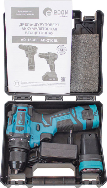 Изображение товара Аккумуляторная дрель-шуруповерт Edon AD-16CBL / 28006
