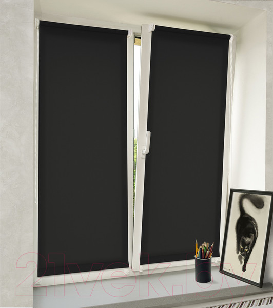 Изображение товара Рулонная штора Delfa Сантайм Лен СРШ-01 МД2681 (48x170, черный)