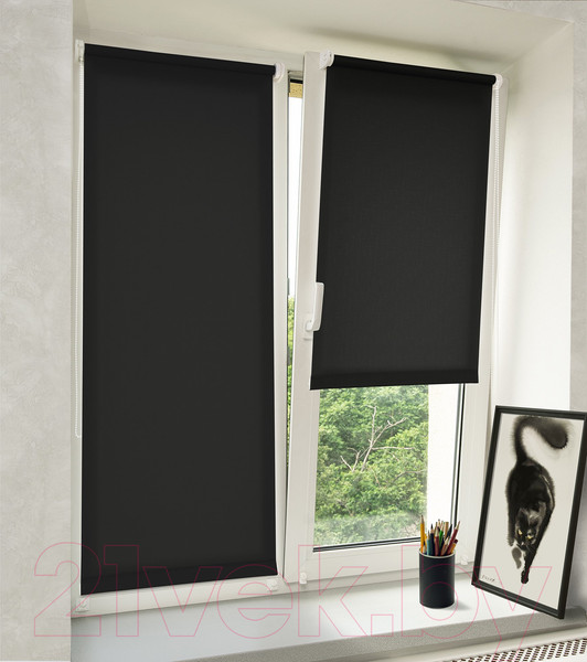 Изображение товара Рулонная штора Delfa Сантайм Лен СРШ-01 МД2681 (57x170, черный)