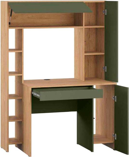 Изображение товара Компьютерный стол Mobi Комфорт 12.71 (гикори рокфорд натуральный/дымчатый зеленый)