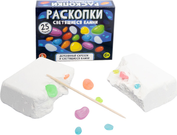 Изображение товара Набор для опытов Десятое королевство Раскопки Светящиеся камни / 05543