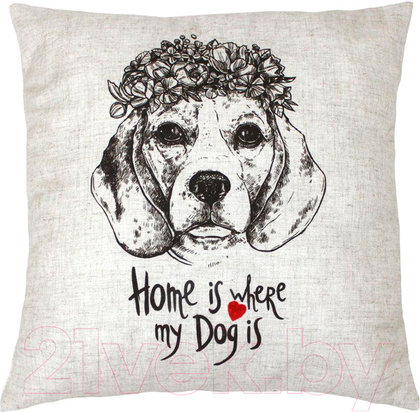 Изображение товара Подушка декоративная MATEX Bibop Line Собака с венком / 32-113 (серый/красный)