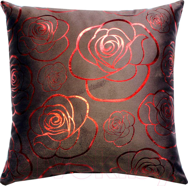 Изображение товара Подушка декоративная MATEX Luxury Aria Розочки / 48-848 (темно-коричневый/красный)