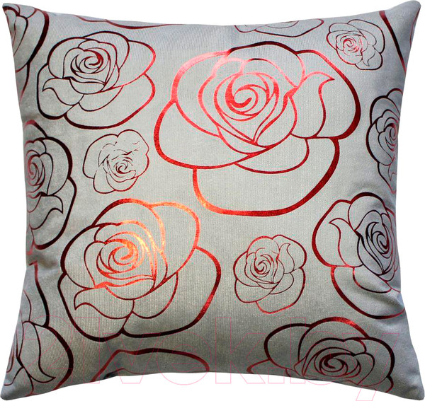 Изображение товара Подушка декоративная MATEX Luxury Aria Розочки / 48-879 (светло-серый/красный)