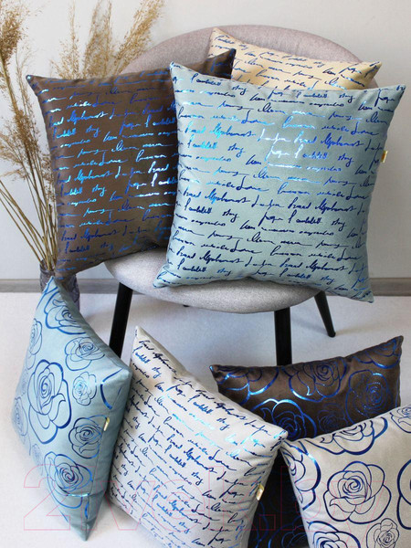 Изображение товара Подушка декоративная MATEX Luxury Aria Писание / 48-787 (серо-голубой/ярко-красный)