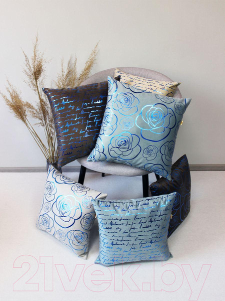 Изображение товара Подушка декоративная MATEX Luxury Aria Писание / 48-787 (серо-голубой/ярко-красный)