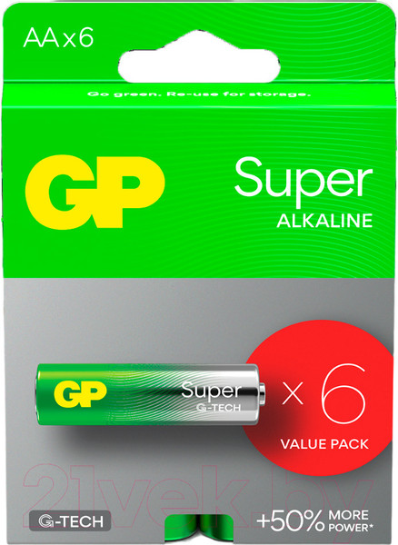 Изображение товара Комплект батареек GP Batteries Super LR6/15AETA21-2GVPSBVV6