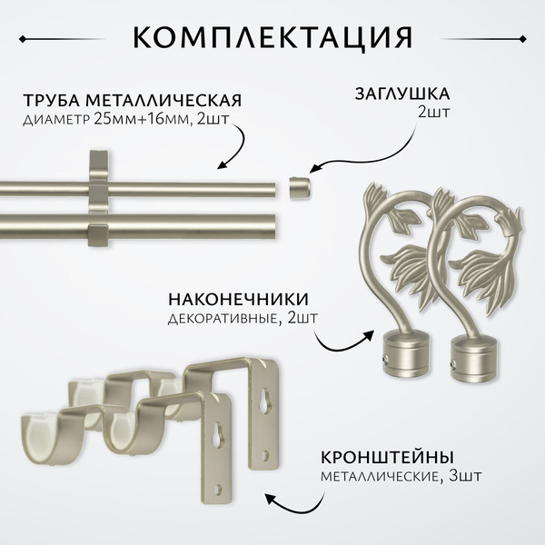 Изображение товара Карниз для штор Sundays Home Лайт Ветка 25мм+16мм двухрядный (сатин, 2.4м)