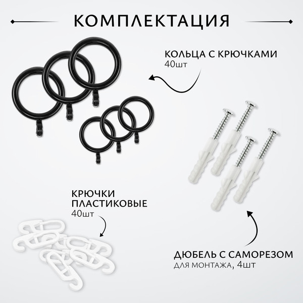 Изображение товара Карниз для штор Sundays Home Лайт Византия 25мм+19мм двухрядный (черный матовый, 1.6м)
