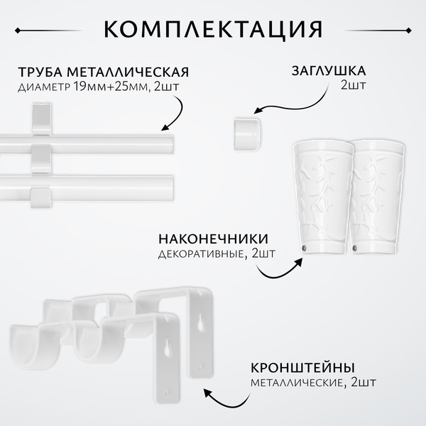 Изображение товара Карниз для штор Sundays Home Лайт Византия 25мм+19мм двухрядный (белый глянец, 2м)