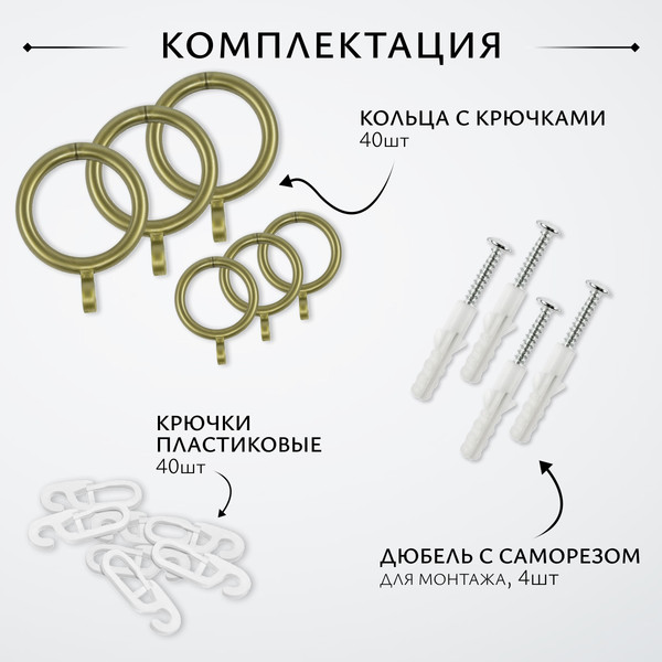 Изображение товара Карниз для штор Sundays Home Лайт Одеон 25мм+16мм двухрядный (антик, 1.6м)