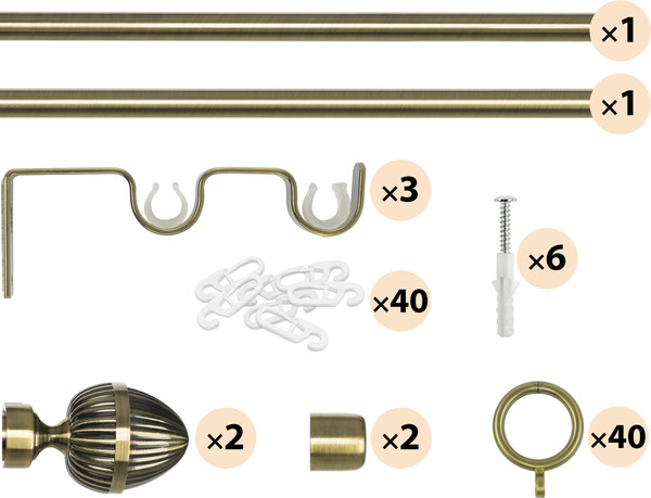 Изображение товара Карниз для штор Sundays Home Лайт Одеон 25мм+16мм двухрядный (антик, 2.4м)