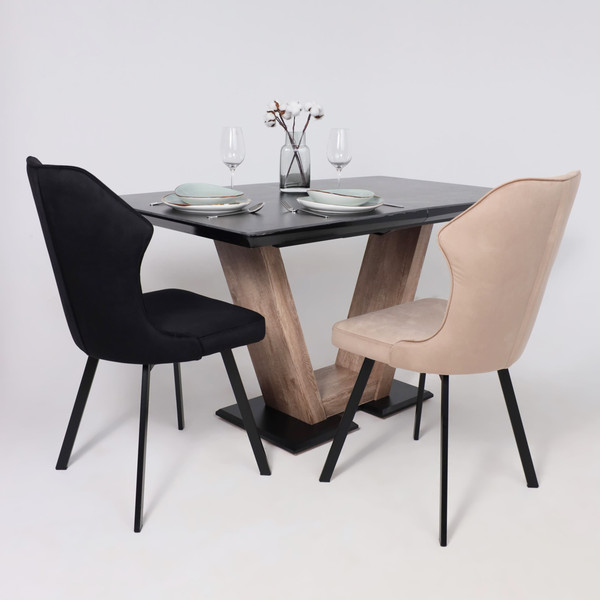 Изображение товара Обеденный стол Аврора Торонто 140-171.5x80 керамика (камень серый Greys Black/ель умбра)