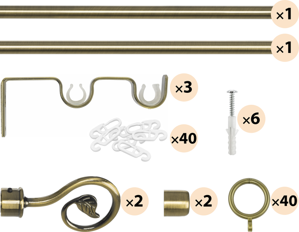 Изображение товара Карниз для штор Sundays Home Лайт Крюк 16мм+16мм двухрядный (антик, 2.4м)
