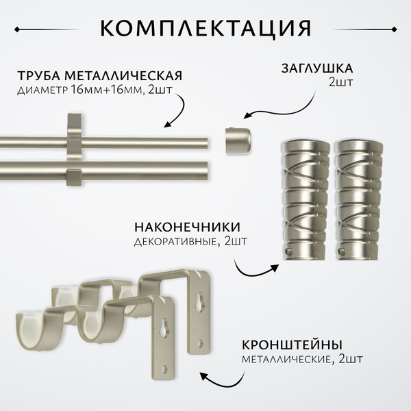 Изображение товара Карниз для штор Sundays Home Лайт Мозаика 16мм+16мм двухрядный (сатин, 1.6м)