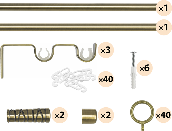 Изображение товара Карниз для штор Sundays Home Лайт Мозаика 16мм+16мм двухрядный (антик, 2.4м)