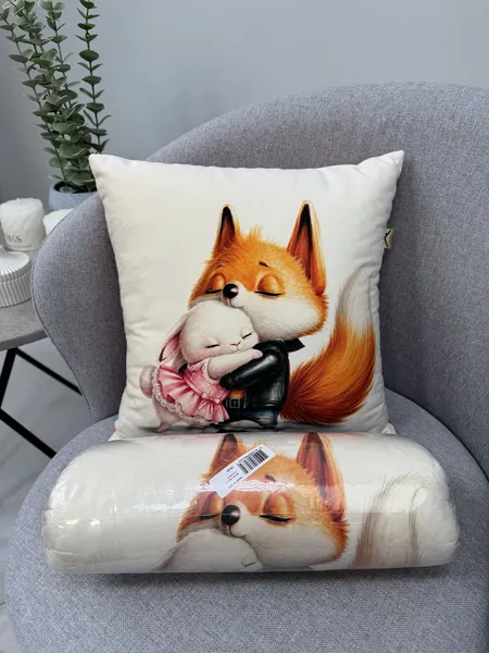 Изображение товара Подушка декоративная MATEX Fluffy. Рыжик и зайка / 61-632 (белый/черный/лососевый)