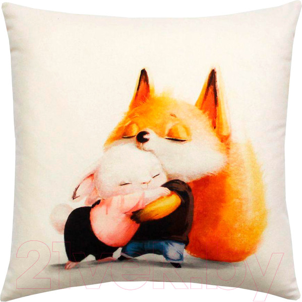 Изображение товара Подушка декоративная MATEX Fluffy. Рыжик и зайка / 61-632 (белый/черный/лососевый)