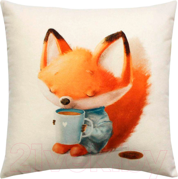 Изображение товара Подушка декоративная MATEX Fluffy. Рыжик и кофеек / 61-649 (белый/голубой/лососевый)