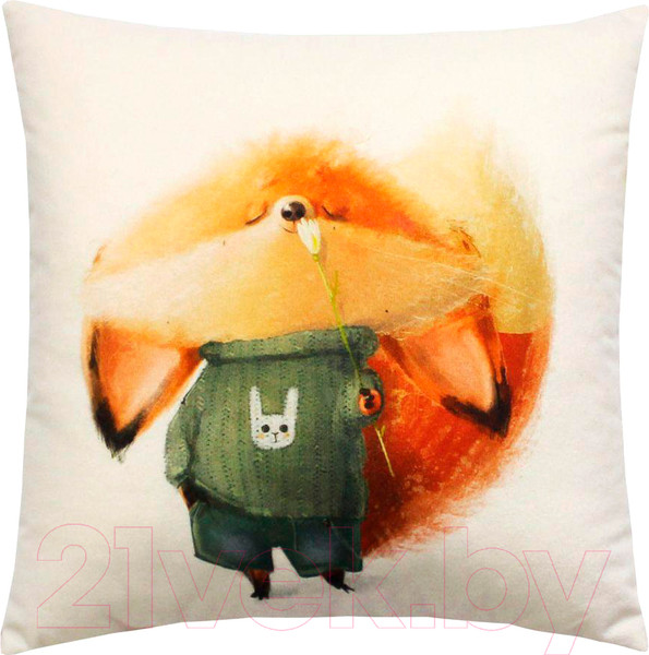 Изображение товара Подушка декоративная MATEX Fluffy. Рыжик с цветочком / 61-694 (белый/зеленый/лососевый)