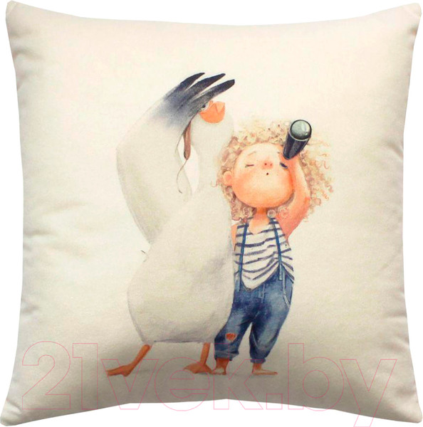 Изображение товара Подушка декоративная MATEX Fluffy. В далекие дали / 62-325 (молочный/синий/лососевый)