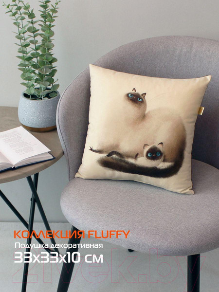 Изображение товара Подушка декоративная MATEX Fluffy. Кот и котенок / 62-486 (молочный/бирюзовый/темно-коричневый)