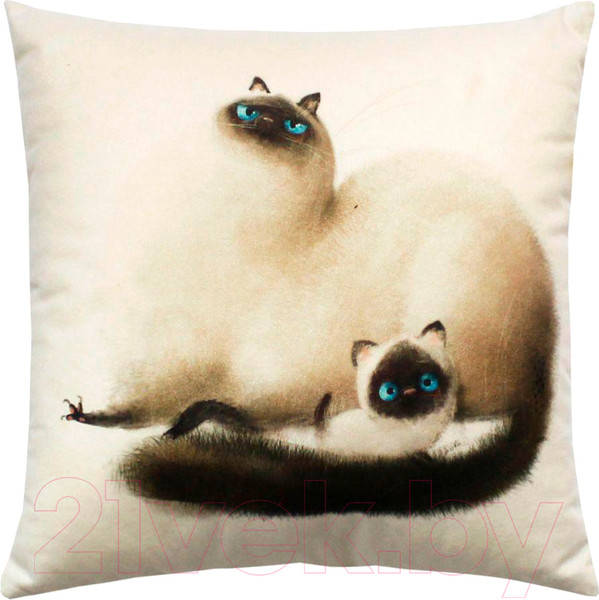 Изображение товара Подушка декоративная MATEX Fluffy. Кот и котенок / 62-486 (молочный/бирюзовый/темно-коричневый)