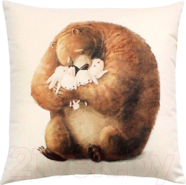 Изображение товара Подушка декоративная MATEX Fluffy. Медведь и зайцы / 62-493 (молочный/темно-коричневый)