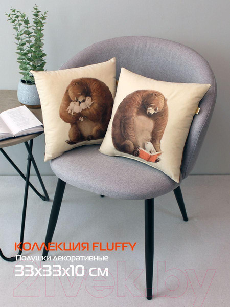 Изображение товара Подушка декоративная MATEX Fluffy. Медведь и зайцы / 62-493 (молочный/темно-коричневый)