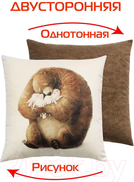 Изображение товара Подушка декоративная MATEX Fluffy. Медведь и зайцы / 62-493 (молочный/темно-коричневый)