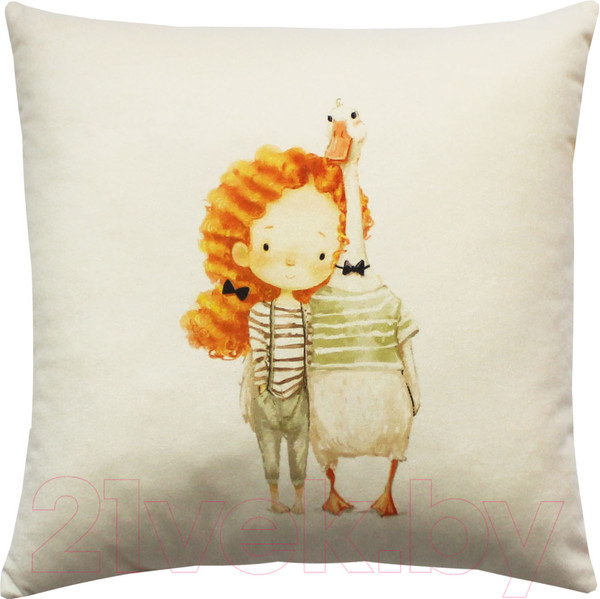 Изображение товара Подушка декоративная MATEX Fluffy. Мой друг гусь / 62-516 (молочный/серый/лососевый)