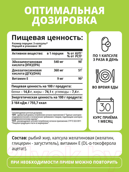 Изображение товара Жирные кислоты 1WIN Омега 3 (900мг, 90 капсул)