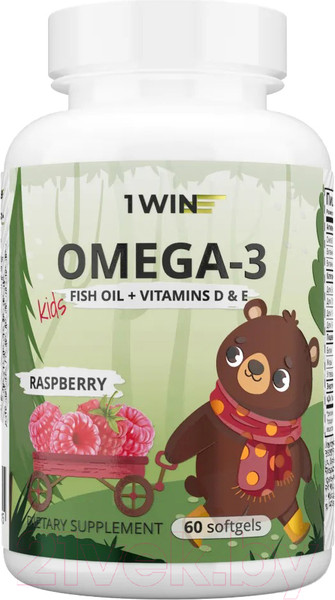 Изображение товара Мультивитаминный комплекс 1WIN Детский Омега 3 с витамином D и E (60 капсул, малина и травы)