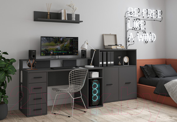 Изображение товара Комплект мебели для кабинета Интерлиния Skill-E (антрацит/антрацит)