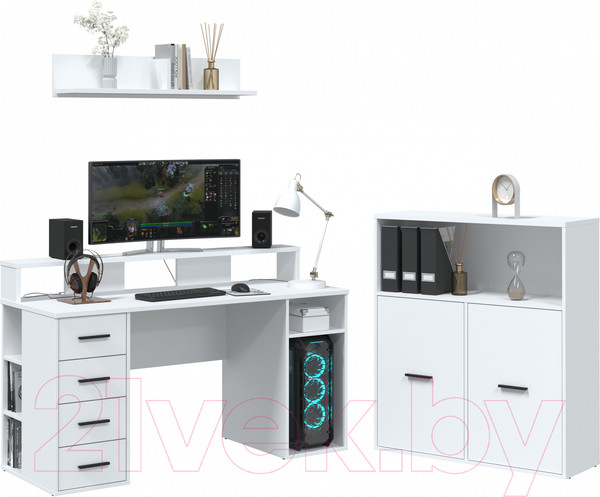 Изображение товара Комплект мебели для кабинета Интерлиния Skill-E (белый платинум/белый платинум)