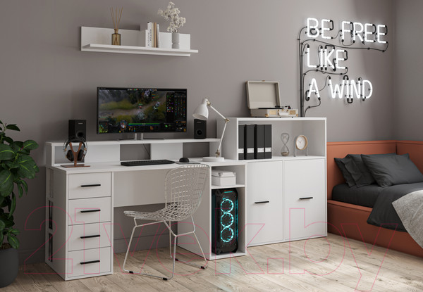 Изображение товара Комплект мебели для кабинета Интерлиния Skill-E (белый платинум/белый платинум)