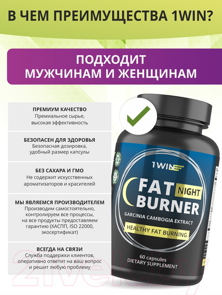 Изображение товара Жиросжигатель 1WIN Fat Burner Night (60 капсул)