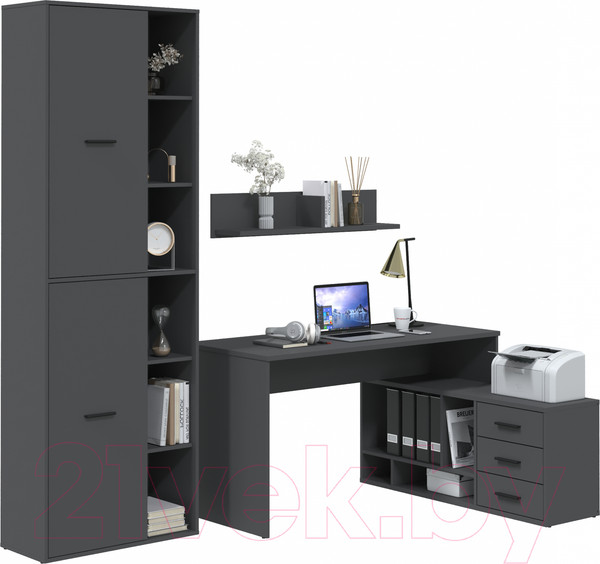 Изображение товара Комплект мебели для кабинета Интерлиния Skill-G(P) (антрацит/антрацит)